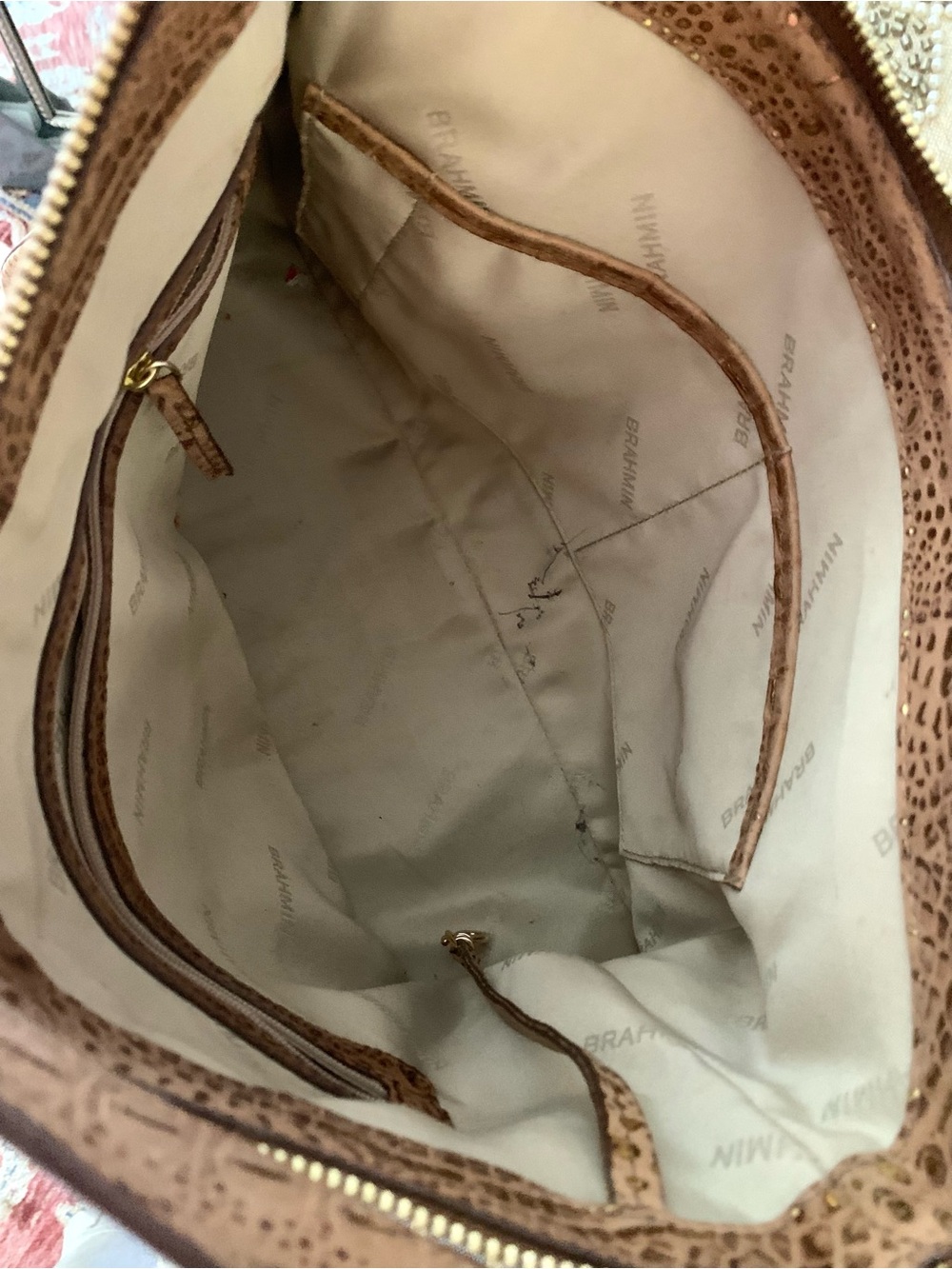 Brahmin Brown Croc-Embossed Shoulder Bag Gold accents - Picture 9 of 13